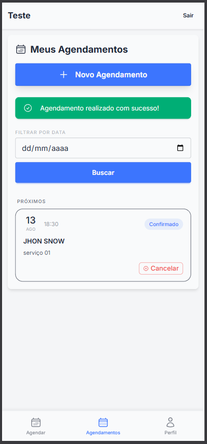 Meus Agendamentos, com o agendamento confirmado